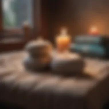 Meditation Accessories for Comfort An arrangement of various meditation accessories including cushions and candles
