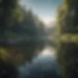 A serene landscape with a tranquil lake reflecting the sky