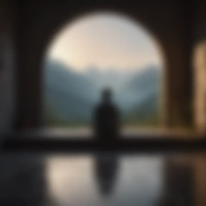 A solitary figure contemplating in a quiet space