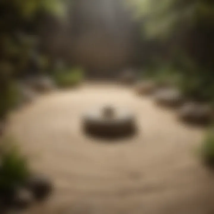 An elegant zen garden with raked sand and natural elements