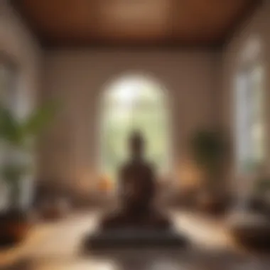 A tranquil meditation space with soft light and cushions