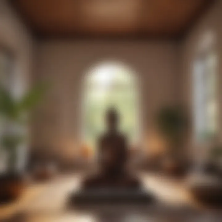 A tranquil meditation space with soft light and cushions