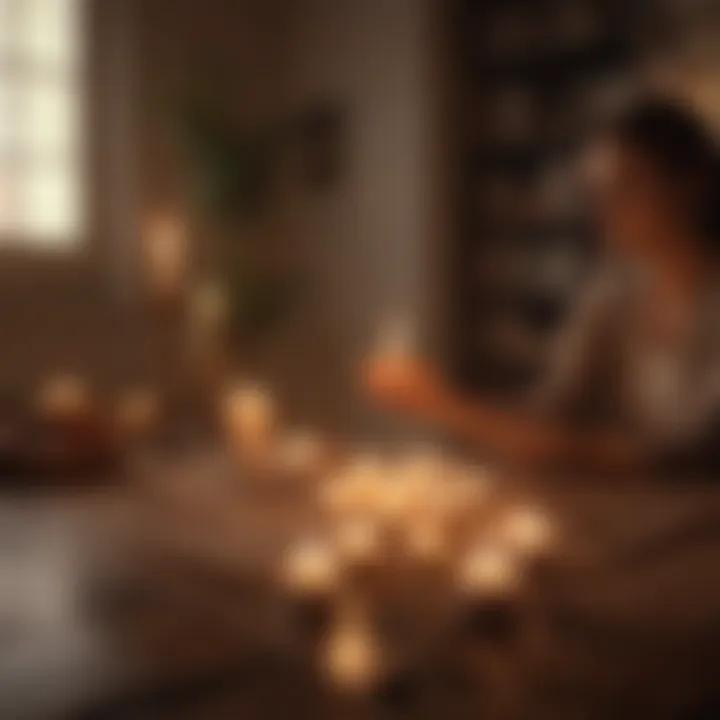 A warm, inviting space featuring candles and soft lighting