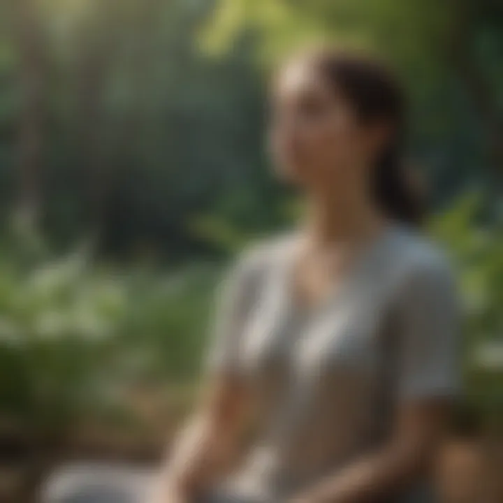 A close-up of a person in meditation, surrounded by soft light and nature