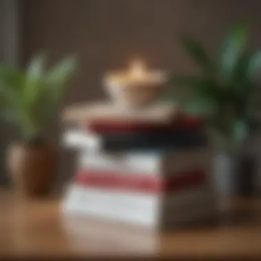 A selection of uplifting books stacked on a table, fostering positive thoughts