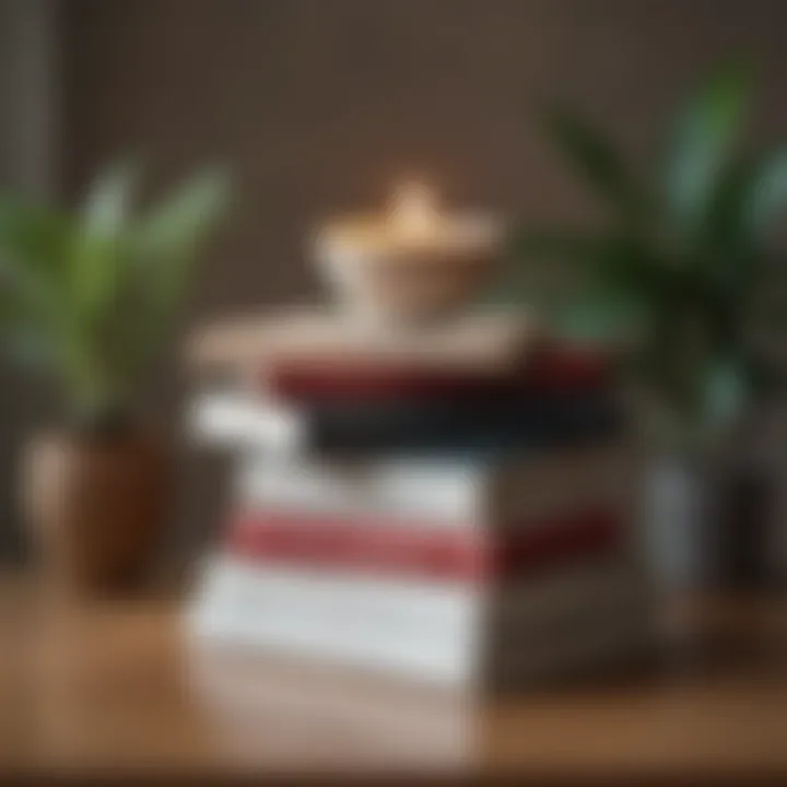 A selection of uplifting books stacked on a table, fostering positive thoughts