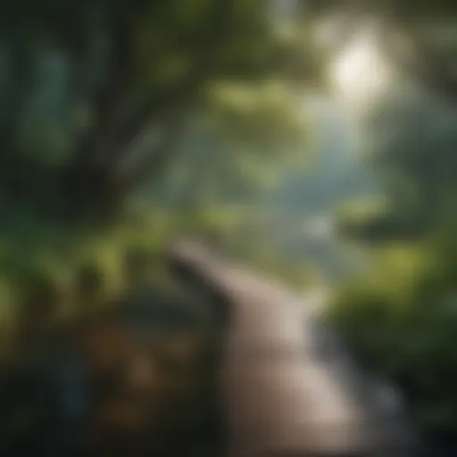 A serene landscape with calming water and lush greenery