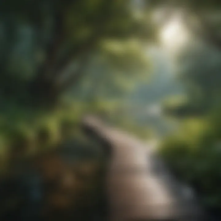 A serene landscape with calming water and lush greenery