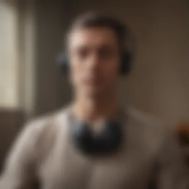 Person meditating peacefully with headphones