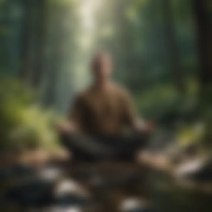 A serene individual practicing mindfulness in nature