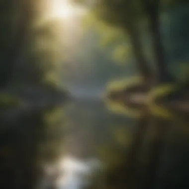 Finding Tranquility: Nature and Reflection Calm landscape with a thoughtful quote overlay