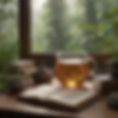 Calming Herbal Tea Setup A calming herbal tea setup next to a book on relaxation techniques