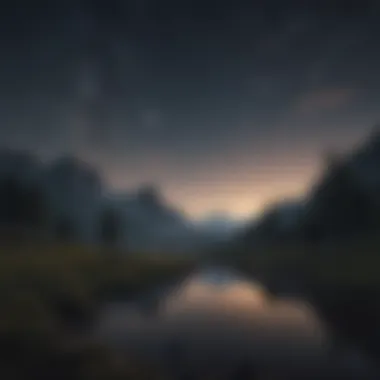 Serene Nighttime Landscape A serene nighttime landscape with stars and a crescent moon