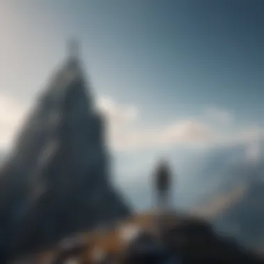Reaching New Heights A person standing confidently on a mountain peak