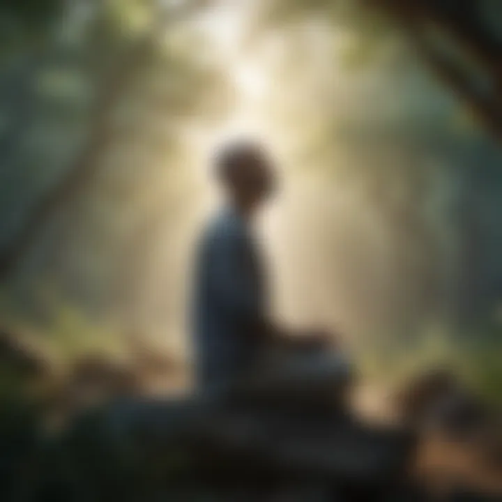 A peaceful scene of a person meditating in a natural setting, emphasizing mindfulness.