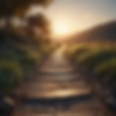 A pathway leading towards a bright horizon