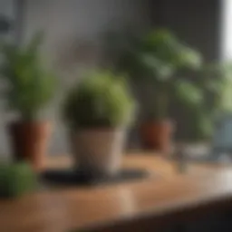 A serene workspace with plants promoting calmness