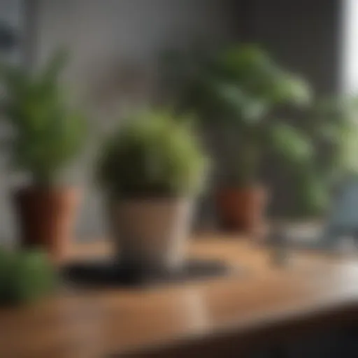 A serene workspace with plants promoting calmness