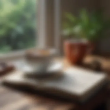 Mindful Moments for Personal Growth An open book and a cup of tea, illustrating mindful moments