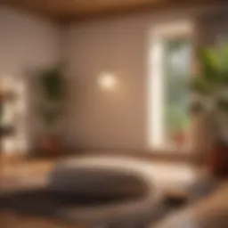 A serene environment with a meditation cushion and soft lighting