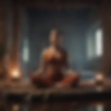 A figure meditating in a calming environment, portraying mindfulness