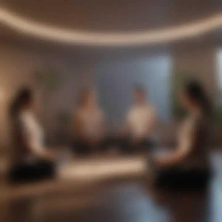 Employees engaging in a group meditation session