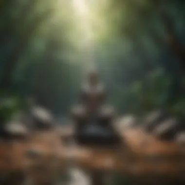 Mindfulness and Calm A meditative figure surrounded by calming elements illustrating mindfulness