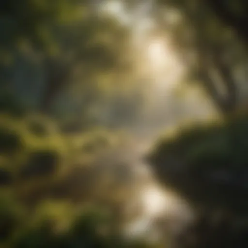 A serene landscape bathed in sunlight symbolizing tranquility