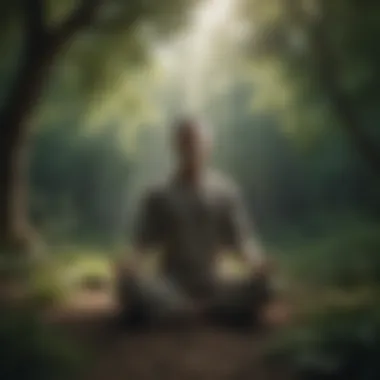 A tranquil scene of a person meditating in nature, representing mental clarity and peace.