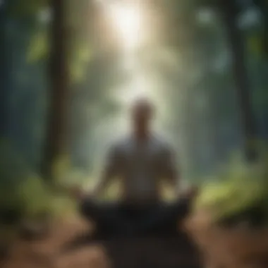 Person meditating outdoors surrounded by nature