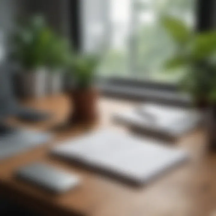 An organized workspace with a planner, pens, and a plant, representing clarity