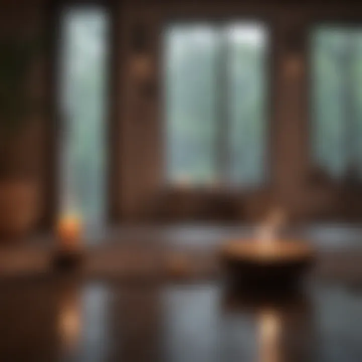 A peaceful indoor meditation space with candles
