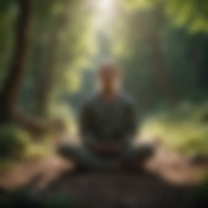 Individual meditating outdoors surrounded by nature