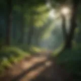 A serene path through a lush forest, encouraging mindfulness while walking