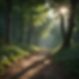A serene path through a lush forest, encouraging mindfulness while walking