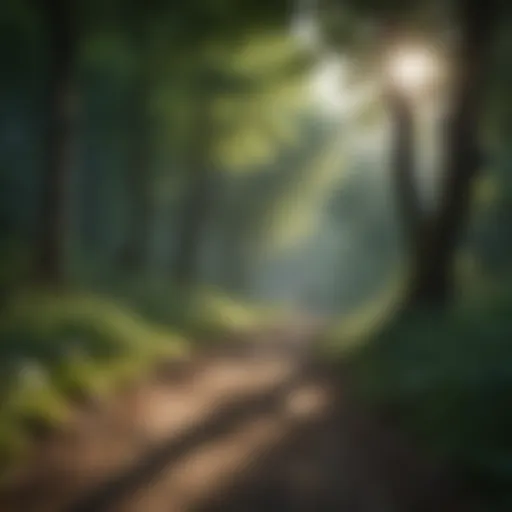 A serene path through a lush forest, encouraging mindfulness while walking