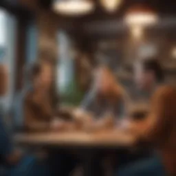 Group of individuals engaged in a lively discussion in a cozy café setting