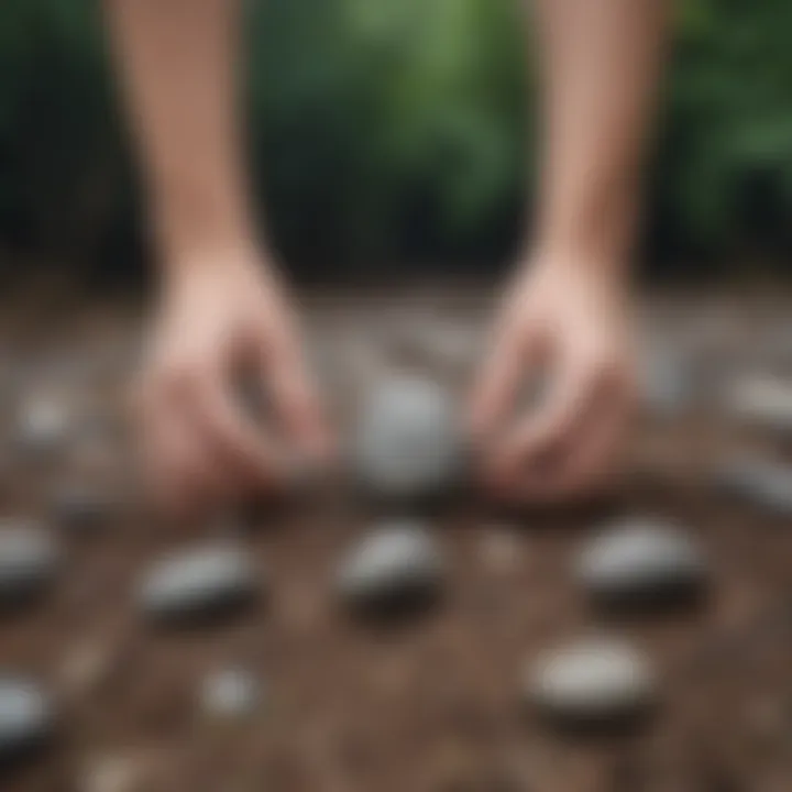 Grounding exercise with natural elements like stones and earth.