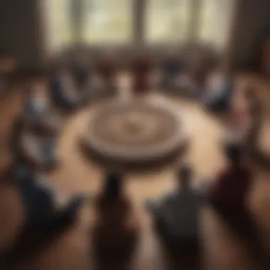 A circle of individuals sharing their thoughts and experiences during a mindfulness discussion