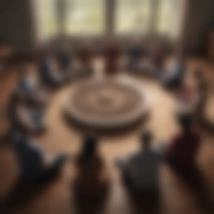 A circle of individuals sharing their thoughts and experiences during a mindfulness discussion