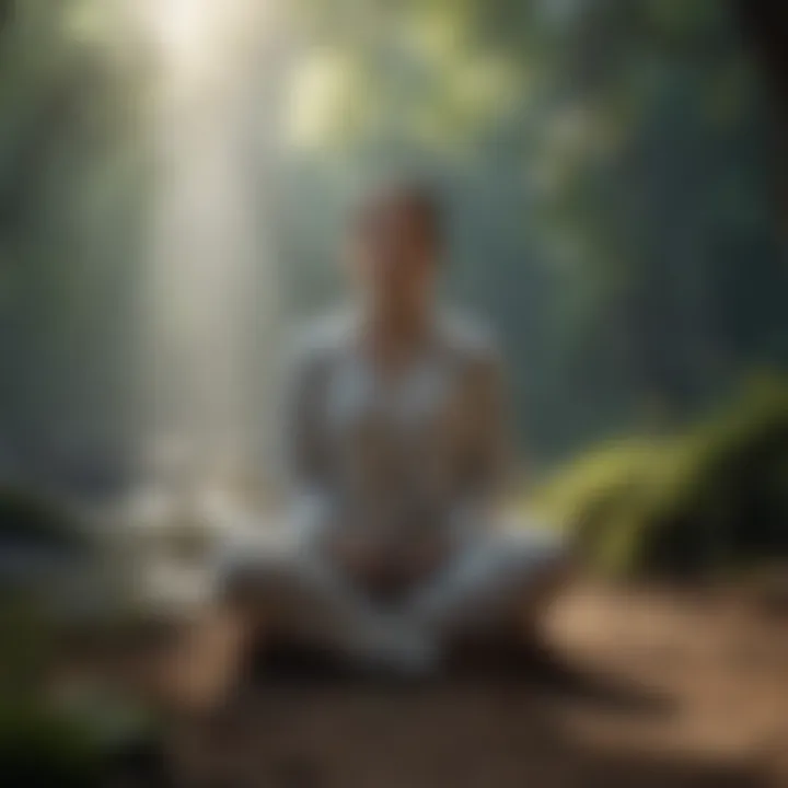 A person meditating in a tranquil environment