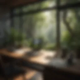 A serene workspace with nature elements promoting calmness