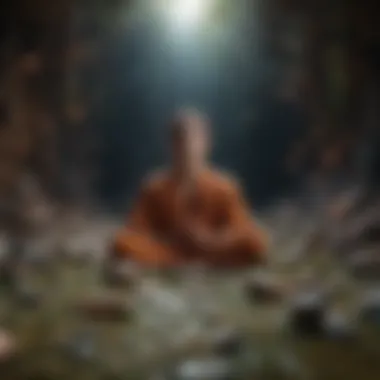 Finding Calm in Chaos A close-up of a person meditating amidst a chaotic environment