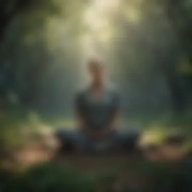 Embracing Mindfulness A meditative figure surrounded by nature, symbolizing mindfulness