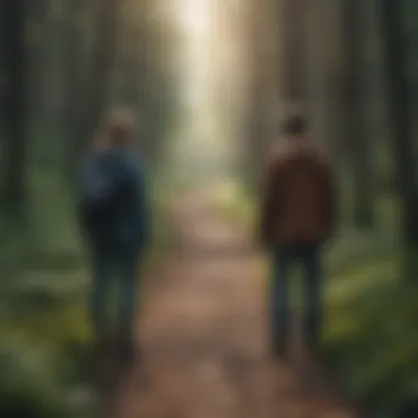 Two contrasting paths in a forest representing choices in friendships