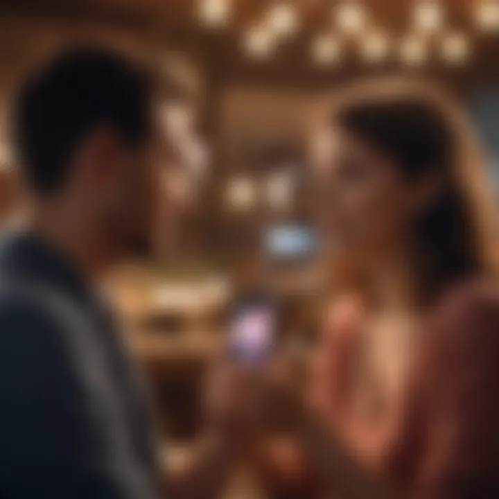 A smartphone displaying a dating app with vibrant connections.