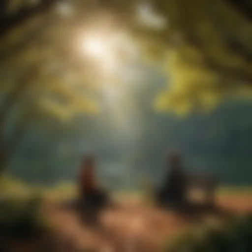 A serene park setting where individuals engage in meaningful conversation.