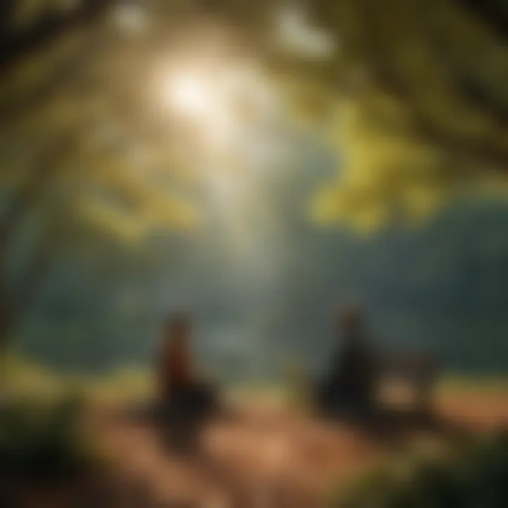 A serene park setting where individuals engage in meaningful conversation.