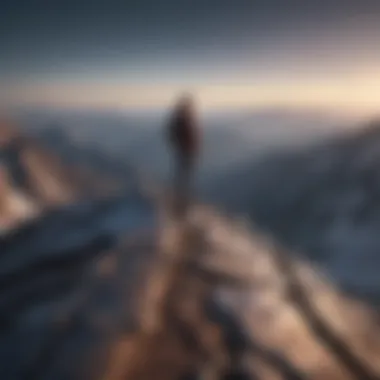 Reflective Journey on the Mountain Peak A person standing on a mountain peak reflecting on life's journey