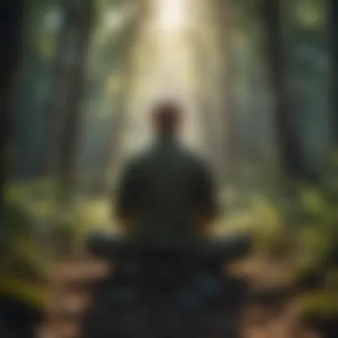 Embracing Mindfulness in Nature A meditative figure surrounded by nature representing mindfulness.